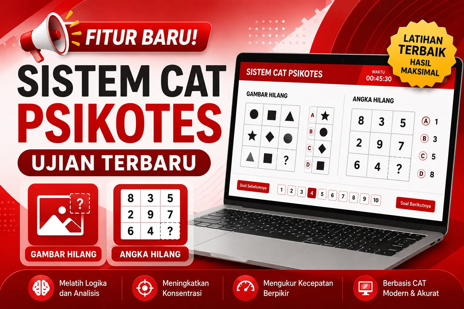 Fitur Baru : System CAT Psikotes Ujian Terbaru Gambar Hilang dan Angka Hilang